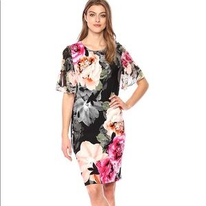 Women's Calvin Klein Printed Gathered Sleeve Dress